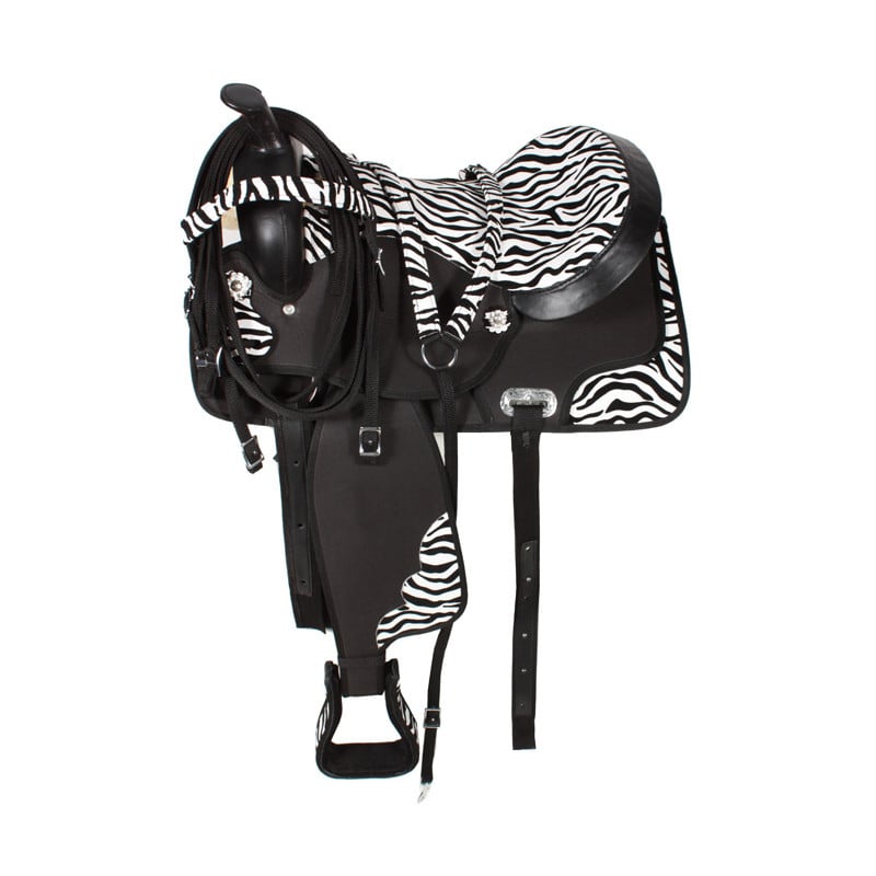 Black Zebra Synthetic Western Horse Saddle Tack 16 17