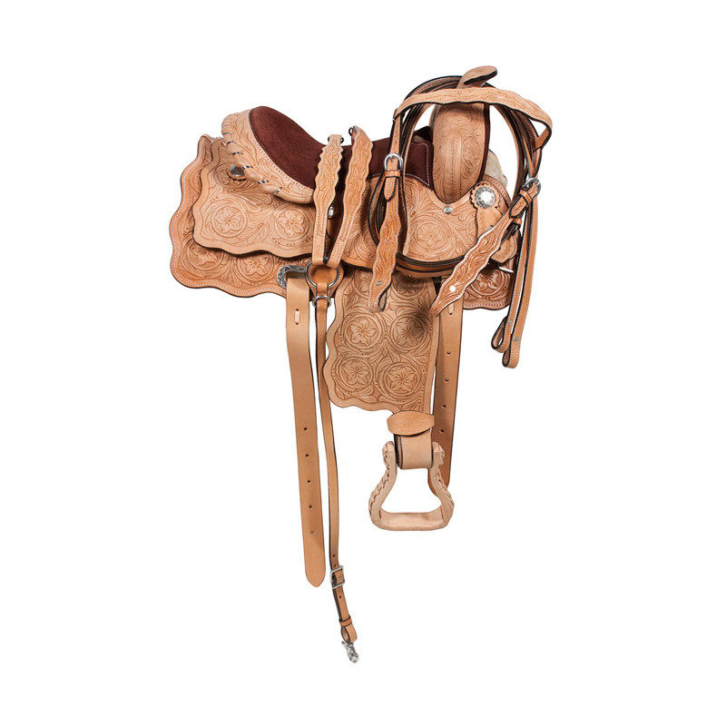 Kids Youth Leather Hand Carved Pony Trail Saddle 12