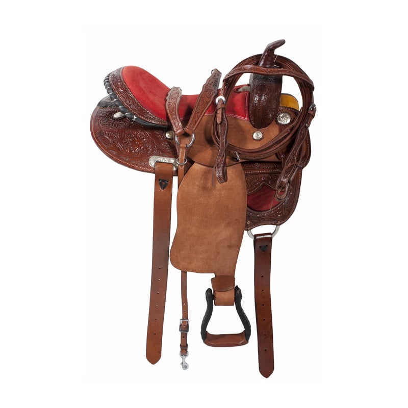 Western Horse 16 Red Seat Rough Out Barrel Racing Saddle