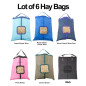 Lot of 6 Horse Top Load Hay Bag Bags Blue Pink Black