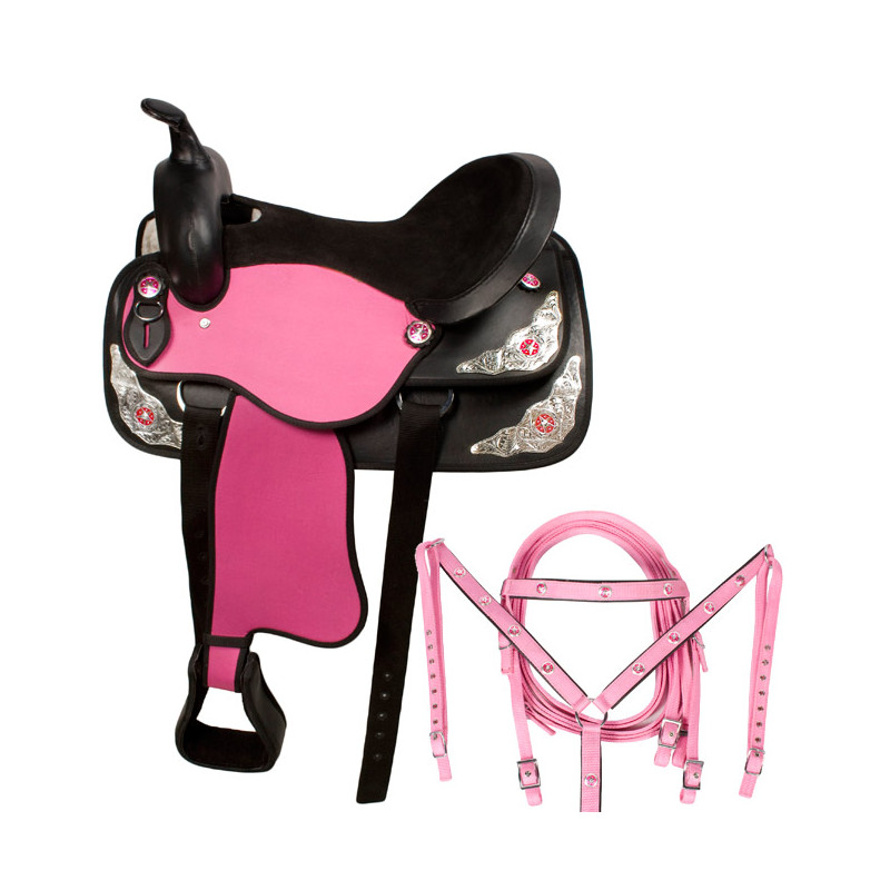 Pink Western Synthetic Star Horse Saddle 14 17