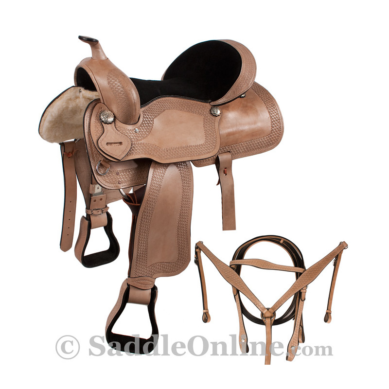 Tooled Leather Western Trail Horse Saddle Free Tack 17