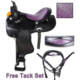 Western Purple Ostrich Barrel Racing Horse Saddle 17