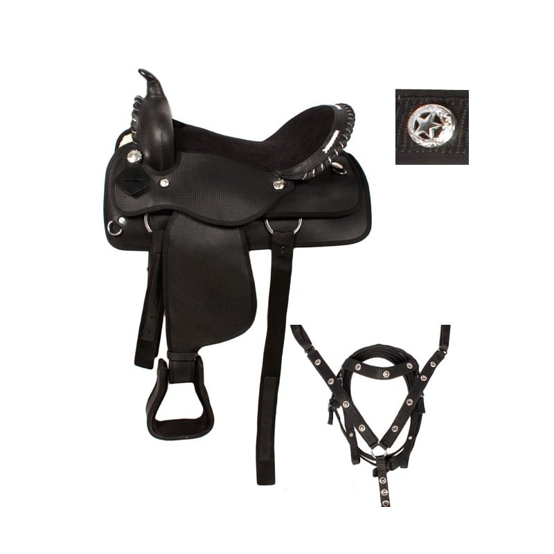 Black Western Synthetic Horse Saddle Star 17