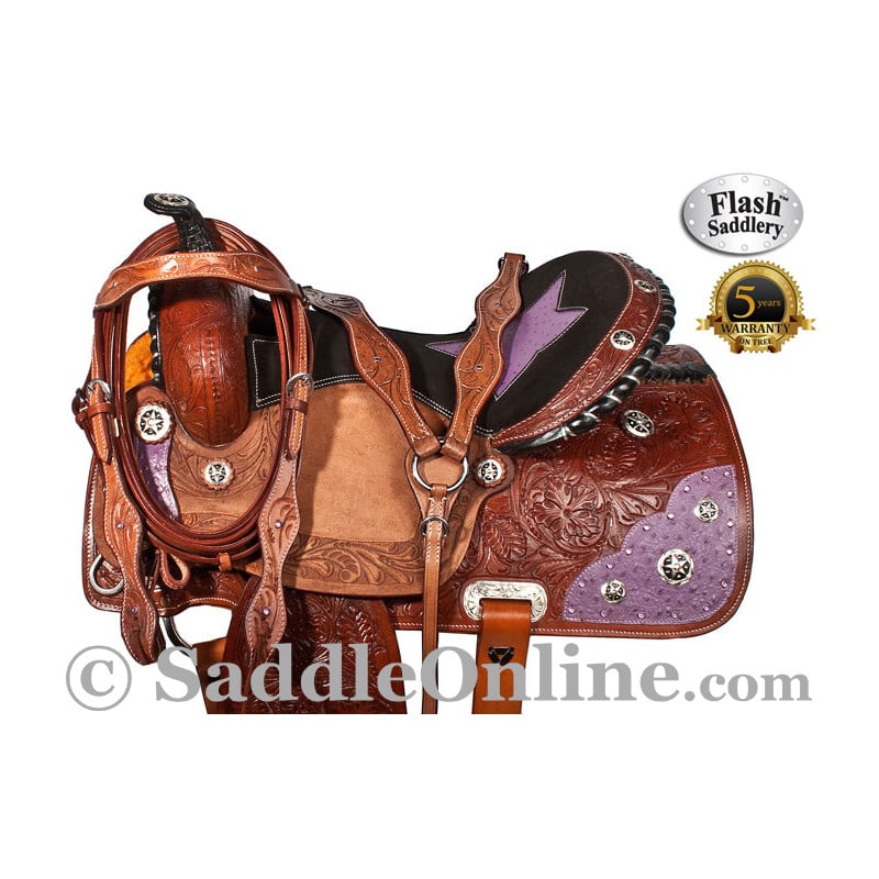 Flash Western Purple Ostrich Leather Barrel Saddle 15