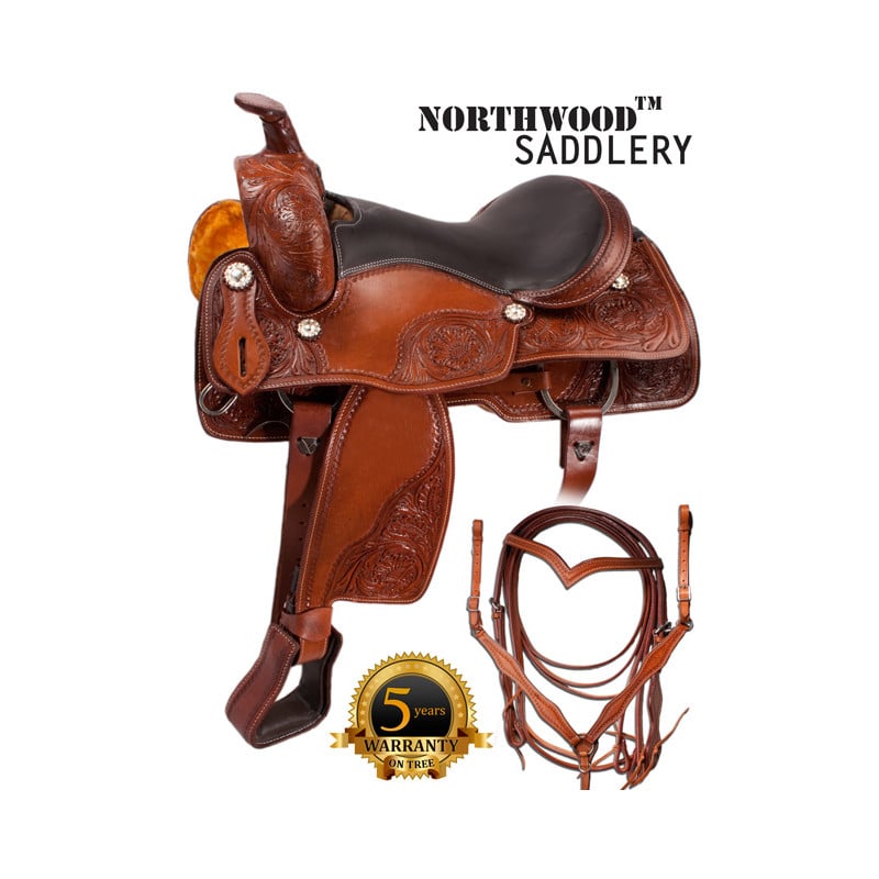Western Pleasure Leather Horse Saddle Tack 17