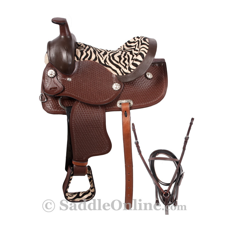 New Brown Zebra Western Pony Kids Saddle & Tack 12