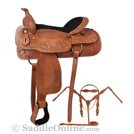 16 Hand Tooled Western Pleasure Horse Saddle Tack