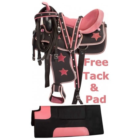 Pink Texas Star Western Synthetic Horse Saddle Tack 14 17
