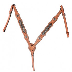 Silver Black Inlay Headstall Reins Breast Collar Show Tack Set