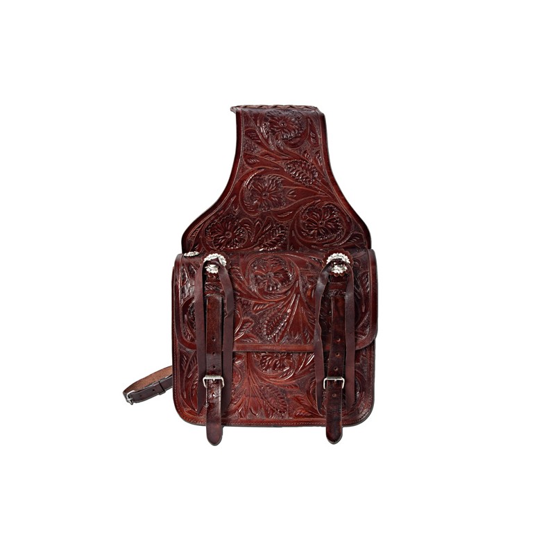Hand Carved Large Dark Brown Leather Western Saddle Bags