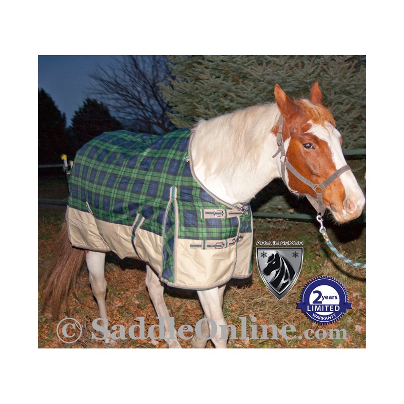 Green Plaid Waterproof Winter Turnout Horse Blanket 1200D