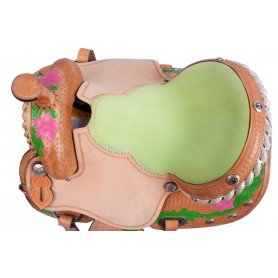 Pink Green Desert Rose Barrel Saddle Hand Painted 15 16
