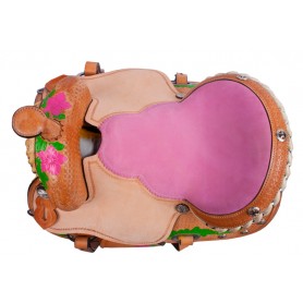 Pink Green Desert Rose Barrel Saddle Hand Painted 16