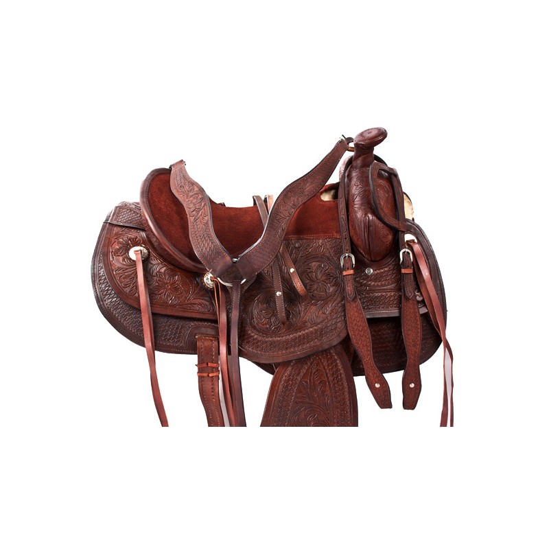 Sale Brown Tooled Comfy Padded Leather Saddle 16 17