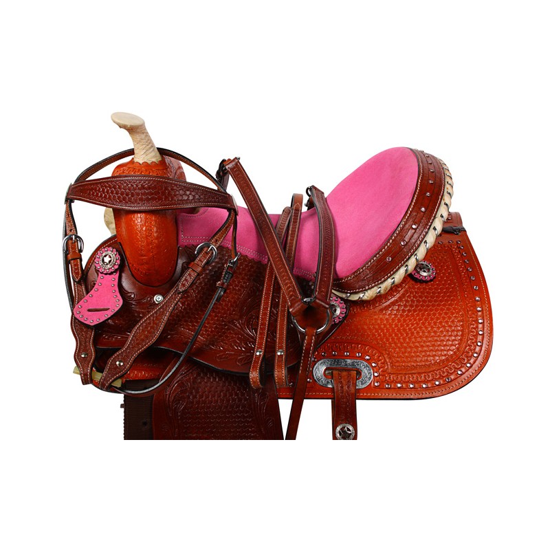 Pink Crystal Barrel Racing Western Horse Saddle 15 16