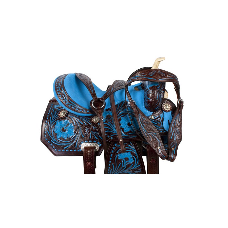 Dark Brown Blue Inlay Barrel Racing Horse Saddle Tack 16