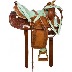 Turquoise Ostrich Seat Western Barrel Racer Saddle Tack 17