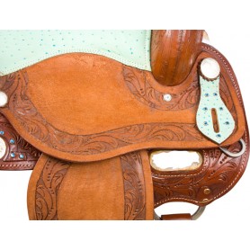Turquoise Ostrich Seat Western Barrel Racer Saddle Tack 17