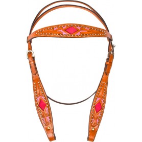 Pink Hand Painted Headstall Breast Collar Western Horse Tack Set