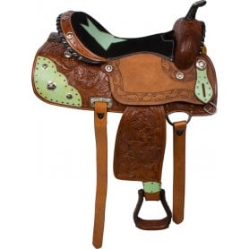 Turquoise Star Barrel Saddle Western Leather Horse 15 16
