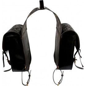 Extra Large Black Carved Western Leather Horse Saddle Bags