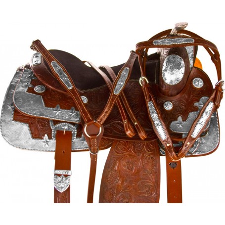 Dark Brown Silver Western Show Horse Saddle Tack 16