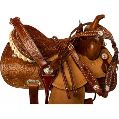 Brown Studded Barrel Racing Western Horse Saddle Tack 14