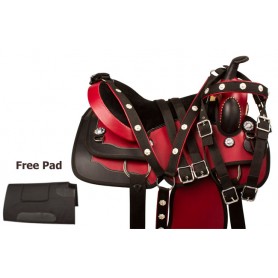 9862 Red Black Synthetic Leather Western Horse Saddle Tack 16