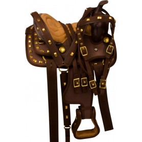 9894 Brown Gold Synthetic Youth Kids Pony Saddle Tack 10 13
