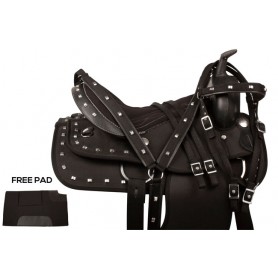 9906 Black Silver Synthetic Trail Western Horse Saddle Tack 16 18