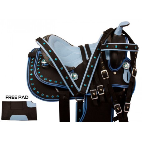 Blue Crystal Kids Youth Pony Synthetic Saddle Tack 13