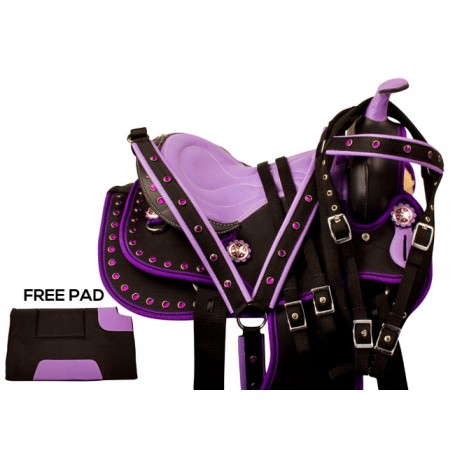 Purple Crystal Youth Kids Pony Synthetic Saddle Tack 12