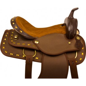 9934 Brown Gold Synthetic Trail Western Horse Saddle 14 18
