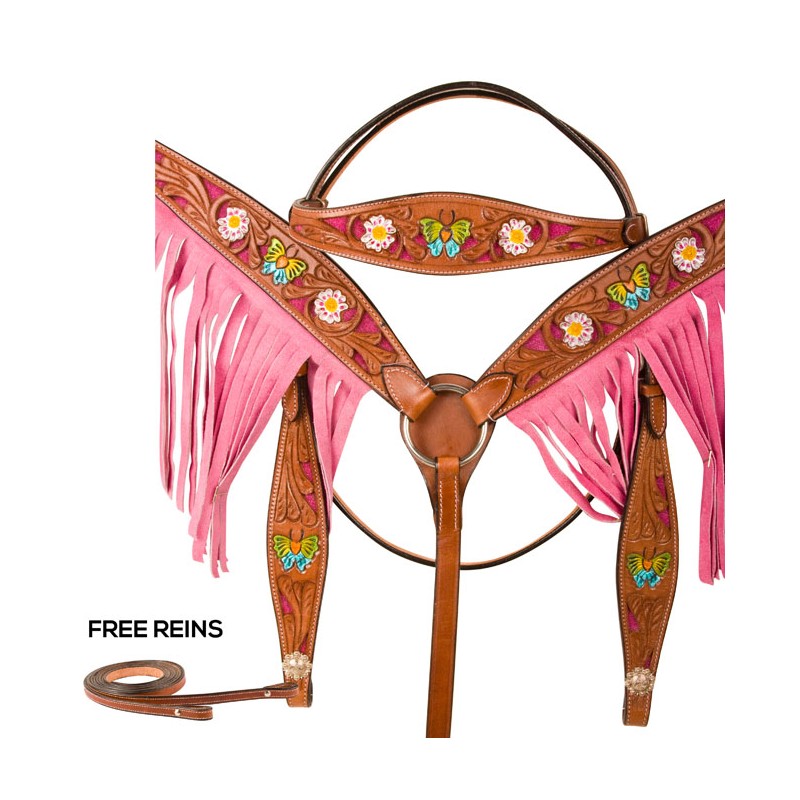 Hand Painted Butterfly Floral Pink Western Horse Tack Set