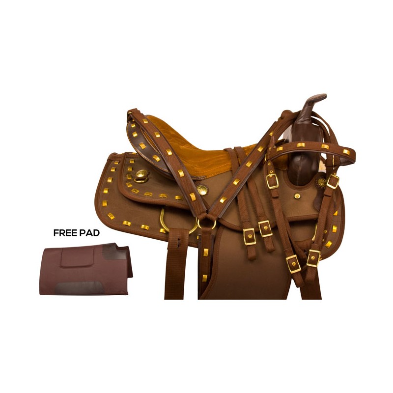 Brown Gold Synthetic Western Horse Saddle Tack 15 16 17