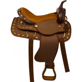 9934 Brown Gold Synthetic Western Horse Saddle Tack 15 16 17