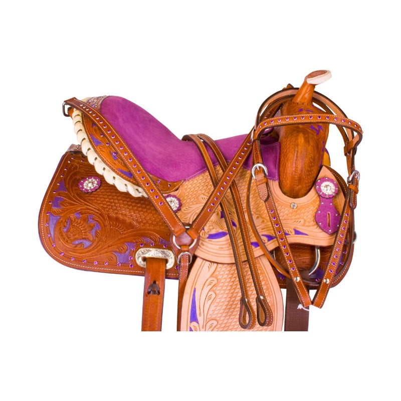 Purple Crystal Barrel Racer Western Horse Saddle Tack 14