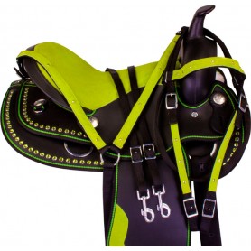 9958 Lime Green Crystal Synthetic Western Horse Saddle Tack 15 17