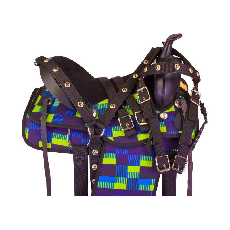 Blue Green Trail Synthetic Western Horse Saddle Tack 16