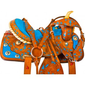 9982 Chestnut Blue Inlay Barrel Racing Horse Saddle Tack 15 16
