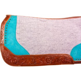 SP006 Floral Tooled Turquoise Gray Felt Western Show Saddle Pad