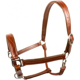 10033 Brown Leather Triple Stitched Adjustable Padded Horse Halter
