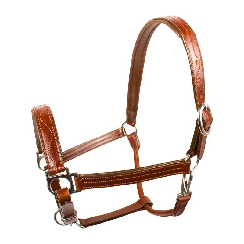 Brown Leather Triple Stitched Adjustable Padded Horse Halter