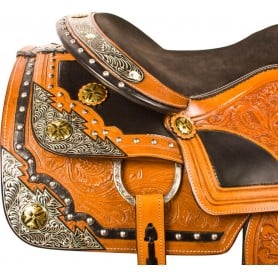 10021 Beautiful Silver Gold Western Horse Show Saddle Tack 15 17