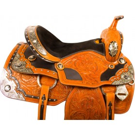 10022 Premium Silver Leather Western Show Horse Saddle Tack 16