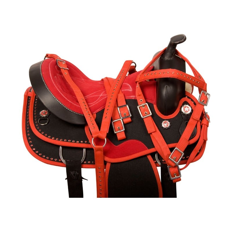 Red Black Crystal Cordura Western Horse Saddle Tack 14