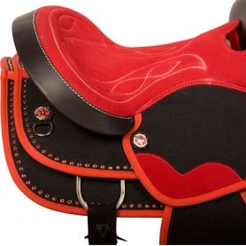 10060 Red Black Crystal Cordura Western Horse Saddle Tack 14 16