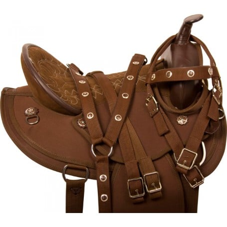 Round Skirt Brown Synthetic Western Horse Saddle Tack 15