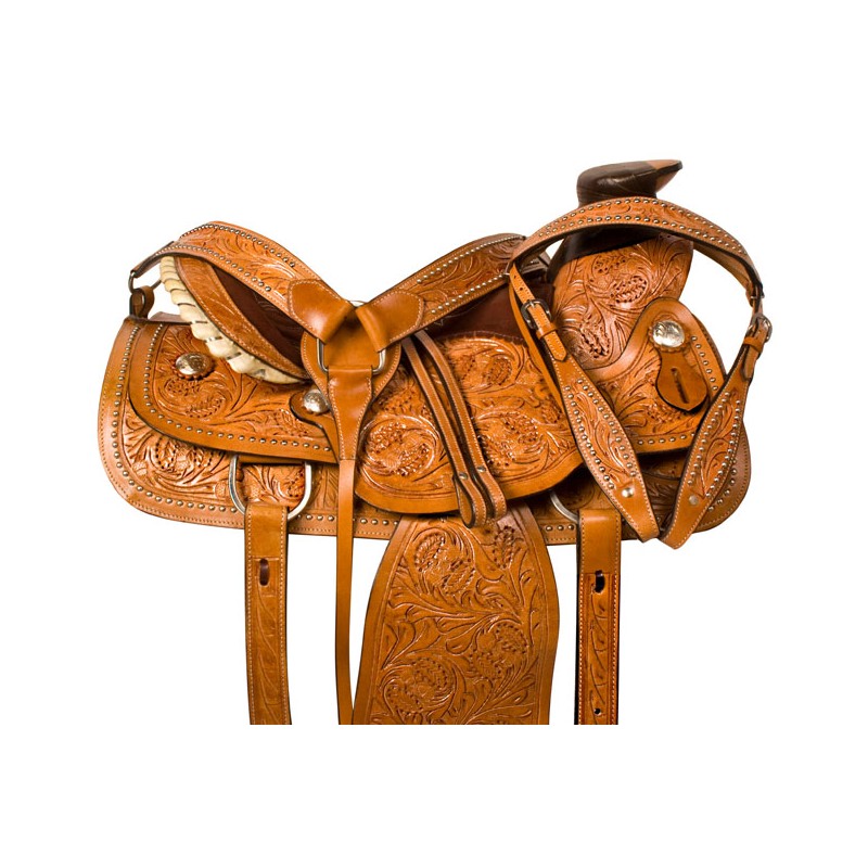 Tooled Wade Ranch Work Roping Western Horse Saddle 16